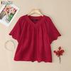 ZANZEA Women Casual V-Neck Short Sleeve Patchwork Crochet Blouse