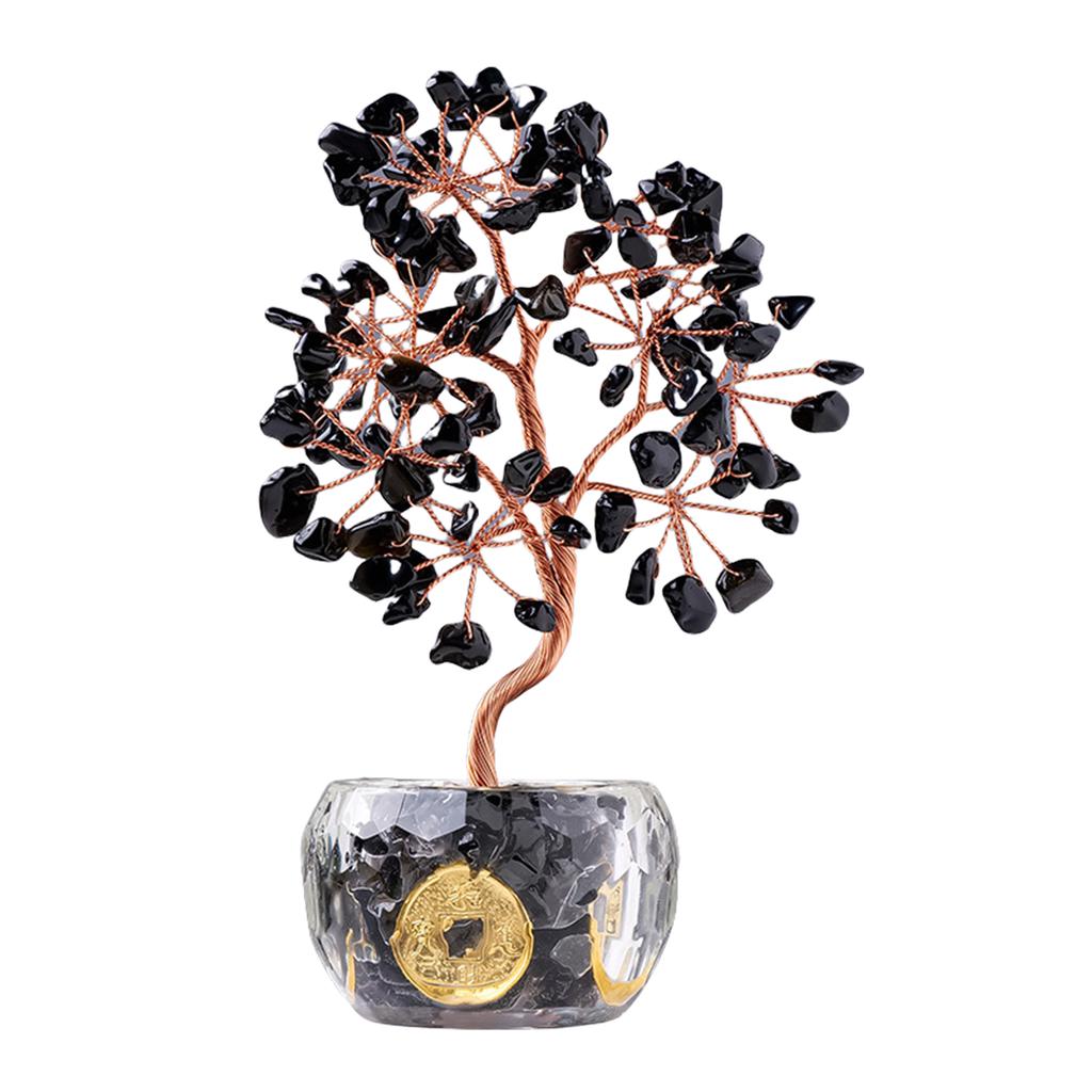 Multicolor Crystal Potted Tree Crystal Stone Wealth Tree Figurine for Positive Energy and Fortune Wealth Success