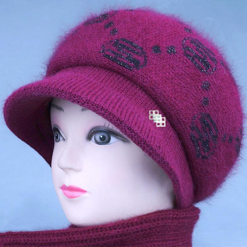 Elegant Winter Woolen Hat & Scarf Set for Women: Warm, Thick Knit with Ear Protection, Perfect for Middle-Aged & Elderly Ladies.