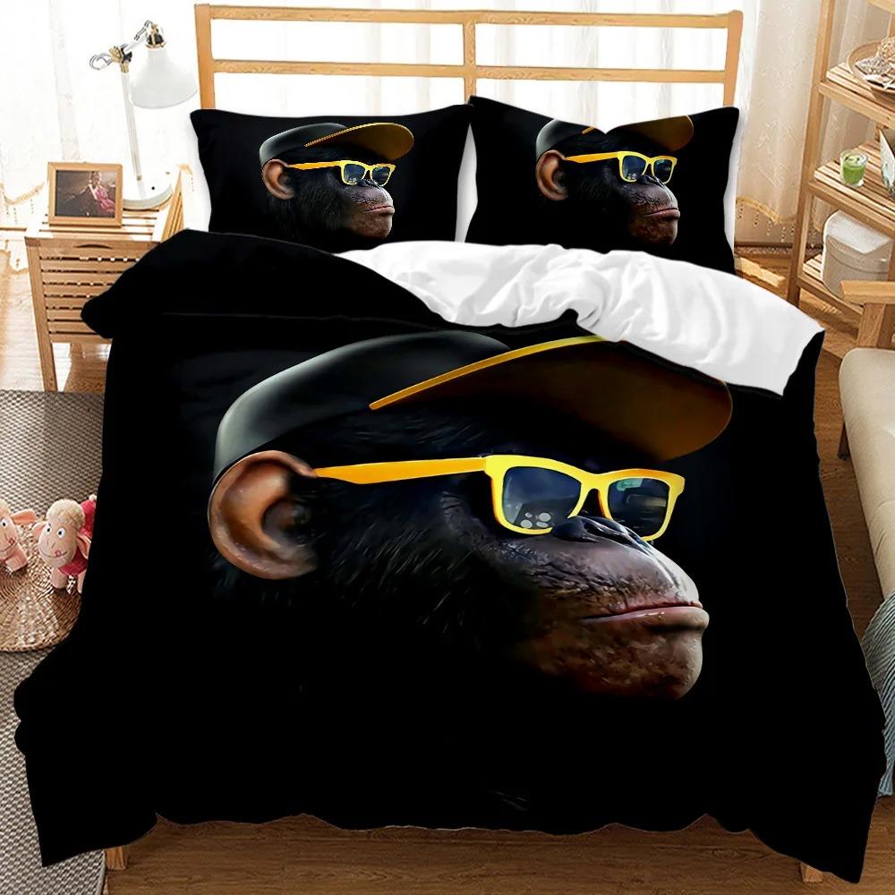 Copripiumino Scimmia Testa di Gorilla Collezione Biancheria da Letto Bambini Ragazzi Copripiumino Cappello Rosso Animale Selvatico Copripiumino in Poliestere Dimensioni Queen Dimensioni Standard