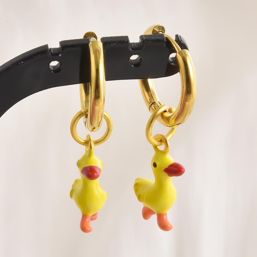 Gold Color Stainless Steel Round Hoop Earring Cartoon Animal Cat Paw Bunny Lobster Alloy Pendant Earrings For Women Girl Jewelry