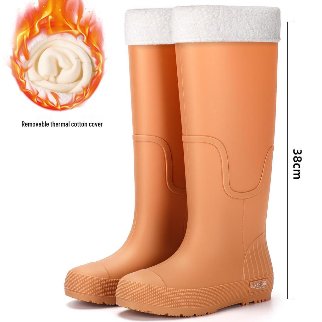 Women's Fashionable Non-Slip High-Top Rain Boots with Fleece Lining for Warmth
