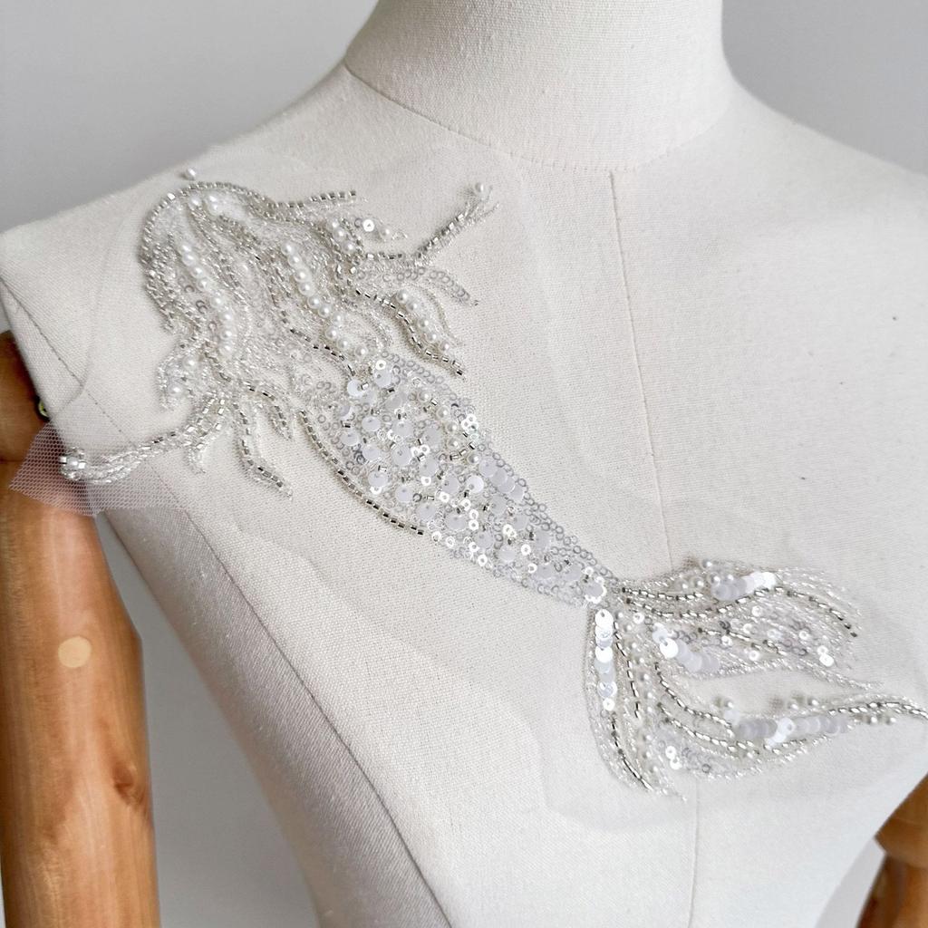 Embroidery Sequins Lace Applique Sewing On Embroidered Patched Wedding Dress Applique for Clothing Wedding Gown Dress