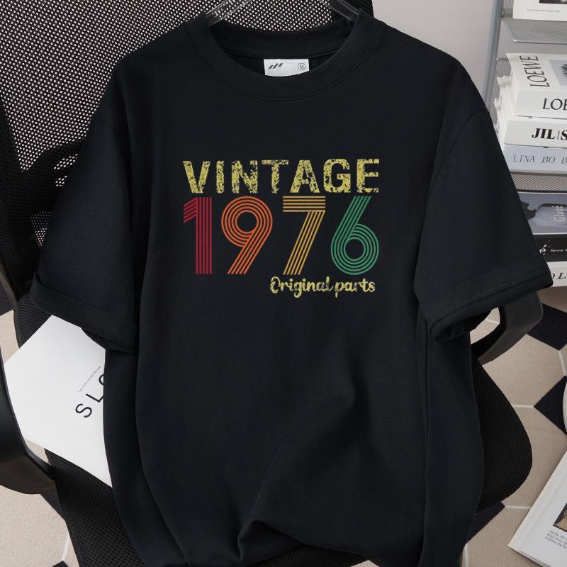 50th Birthday 1976 Theme Loose T-shirt - High Quality 260g Pure Cotton, Short Sleeve, European & American Style