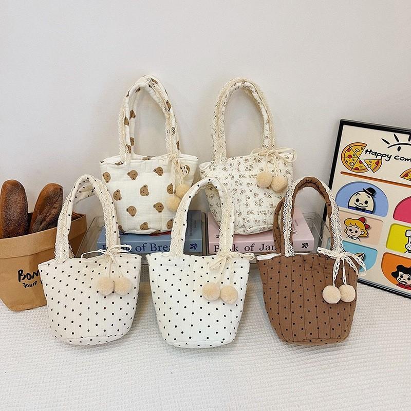Baby Bear Kids Shoulder Bag Cute Cotton Cartoon Water Bucket Bag Handbag Outdoor