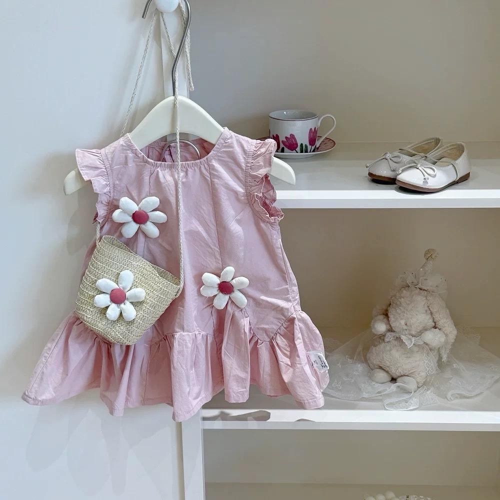 Girls Summer Cotton Sleeveless Princess Dress Cute Baby Party Gown Elegant Kids Vest Dress For Toddler Children