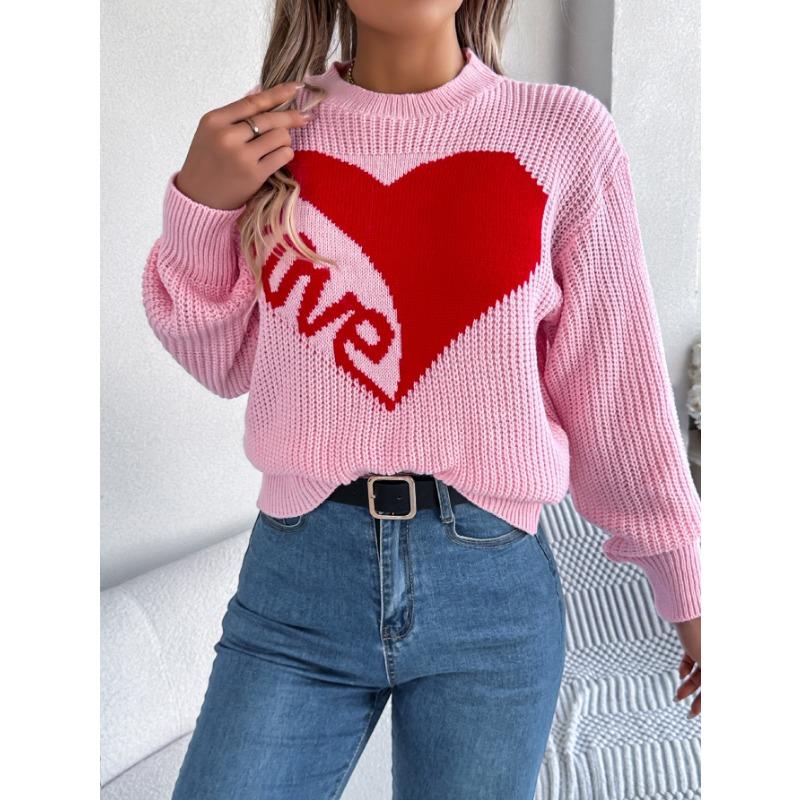 Autumn and Winter Women's Casual Valentine's Day Clash of Colours Love Long Sleeve Pullover Sweater