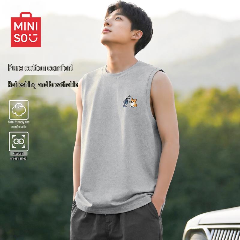

MINISO Men s Corgi Graphic Cotton Sleeveless Vest M