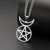 Dawapara Gehörnter Gott Cernunnos Siegel Anhänger Halskette Pentagramm Dreifache Göttin Symbol Edelstahl Wicca Schmuck
