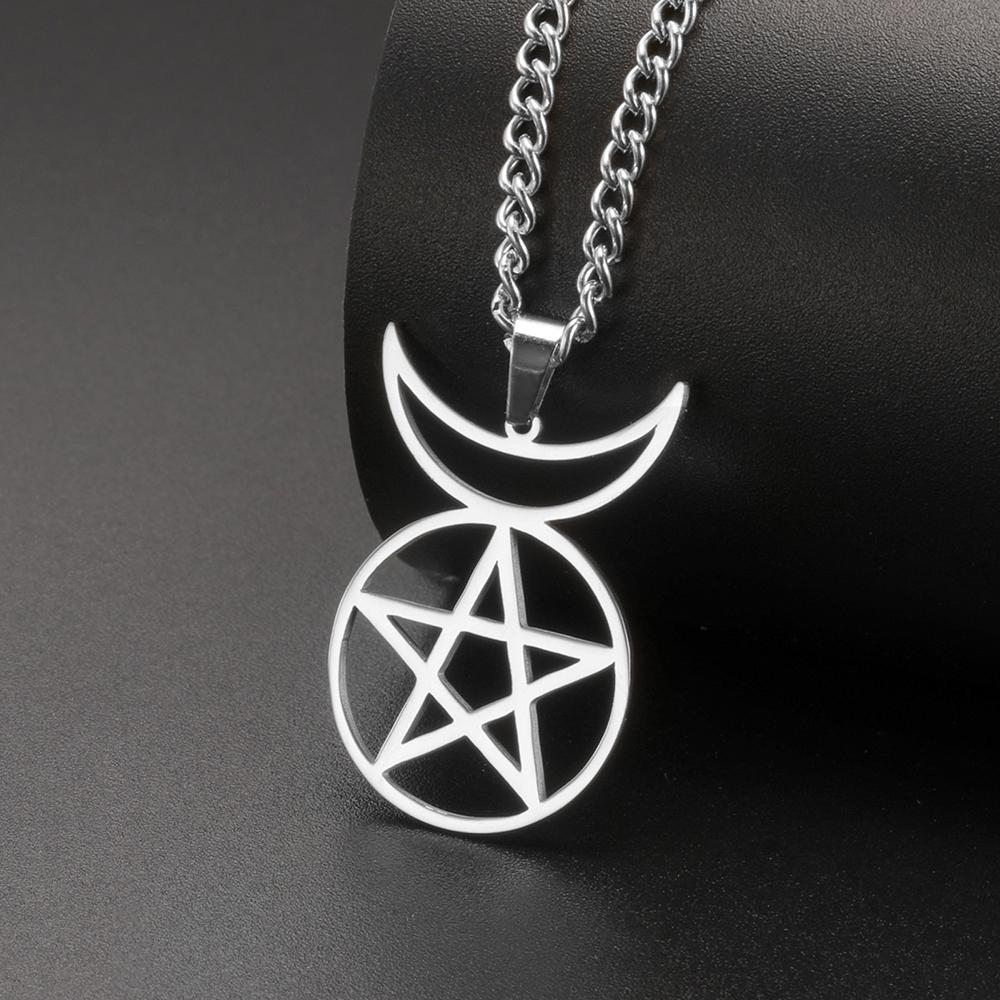 Dawapara Gehörnter Gott Cernunnos Siegel Anhänger Halskette Pentagramm Dreifache Göttin Symbol Edelstahl Wicca Schmuck