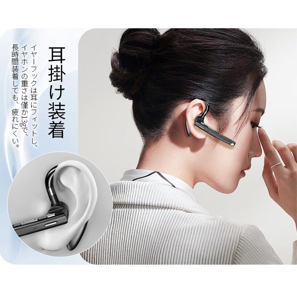 Bluetooth Headset Wireless Earphones [New for 2024] Bluetooth 5.3+EDR, Monaural, Earhook Style, Ambidextrous, 180mW Standby Time, 500mAh Charging