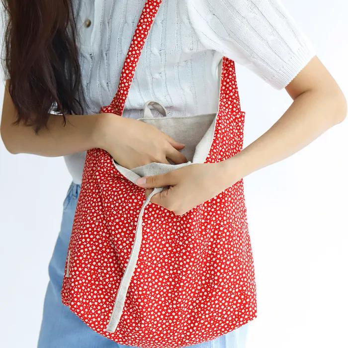 Plain Easy Linen Reversible Shoulder Bag - Small Floral Red