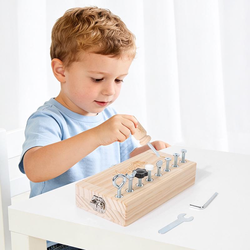 Montessori Wooden Screw & Nut Toolbox for Toddlers - Educational Assembly Toy
