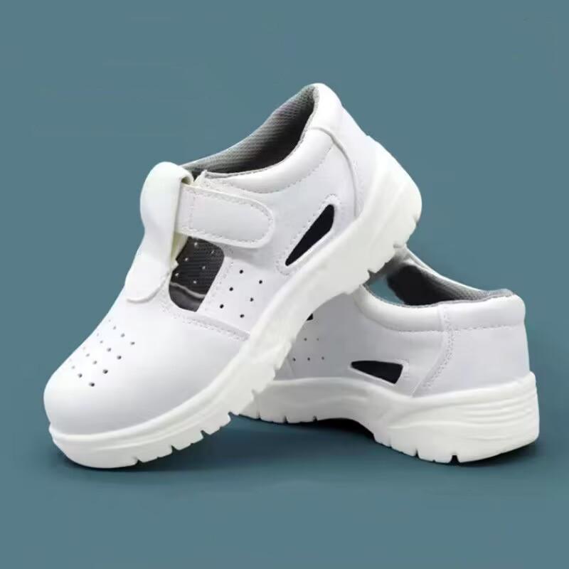 

мужская обувь большого размера для отдыха, дышащая, со стальным подноском, рабочая обувь, сандалии из мягкой кожи, летние рабочие защитные ботинки для мужчин 280 белый