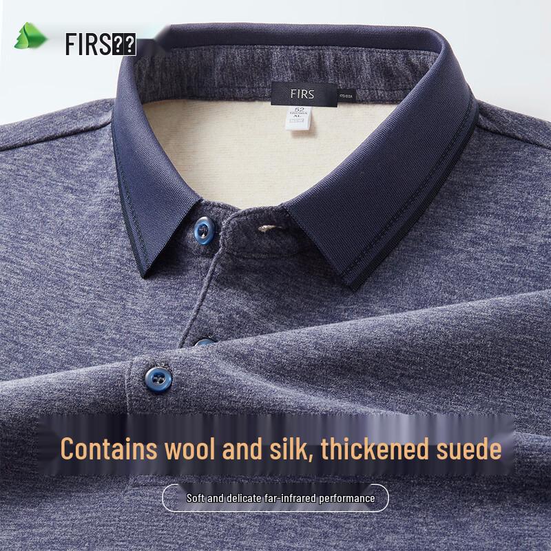 FIRS Men's Thickened Fleece Wool & Silk Blend Long-Sleeve Polo Shirt