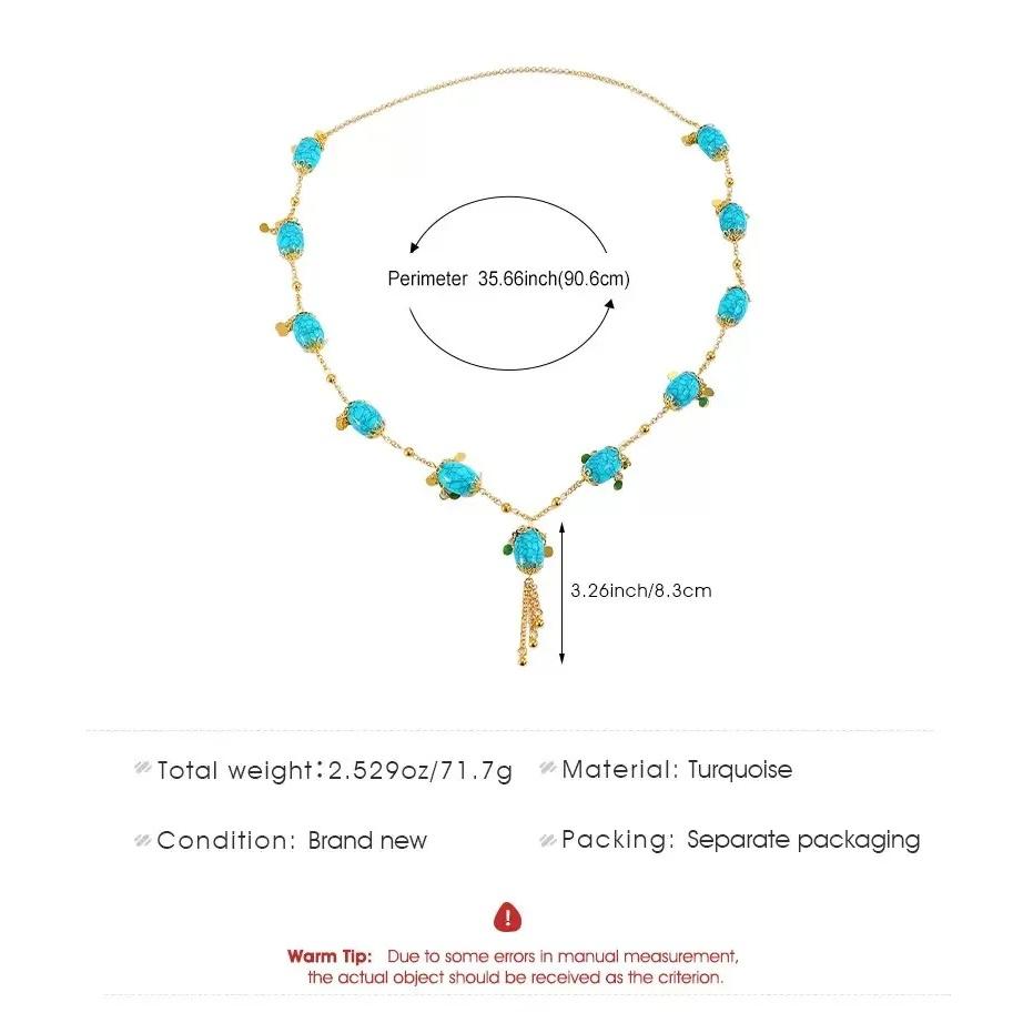 Blue Oval Pendant Necklace Ethnic Style Banquet Beach Party Wedding Dress Accessory