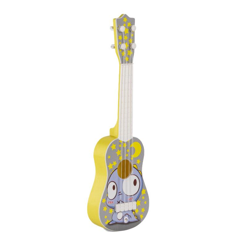 Kids Guitar Toy Plastic Cartoon Pattern Educational 4 String Playable Ukulele Toy for Boys Girls Big Eye Dragon Pattern