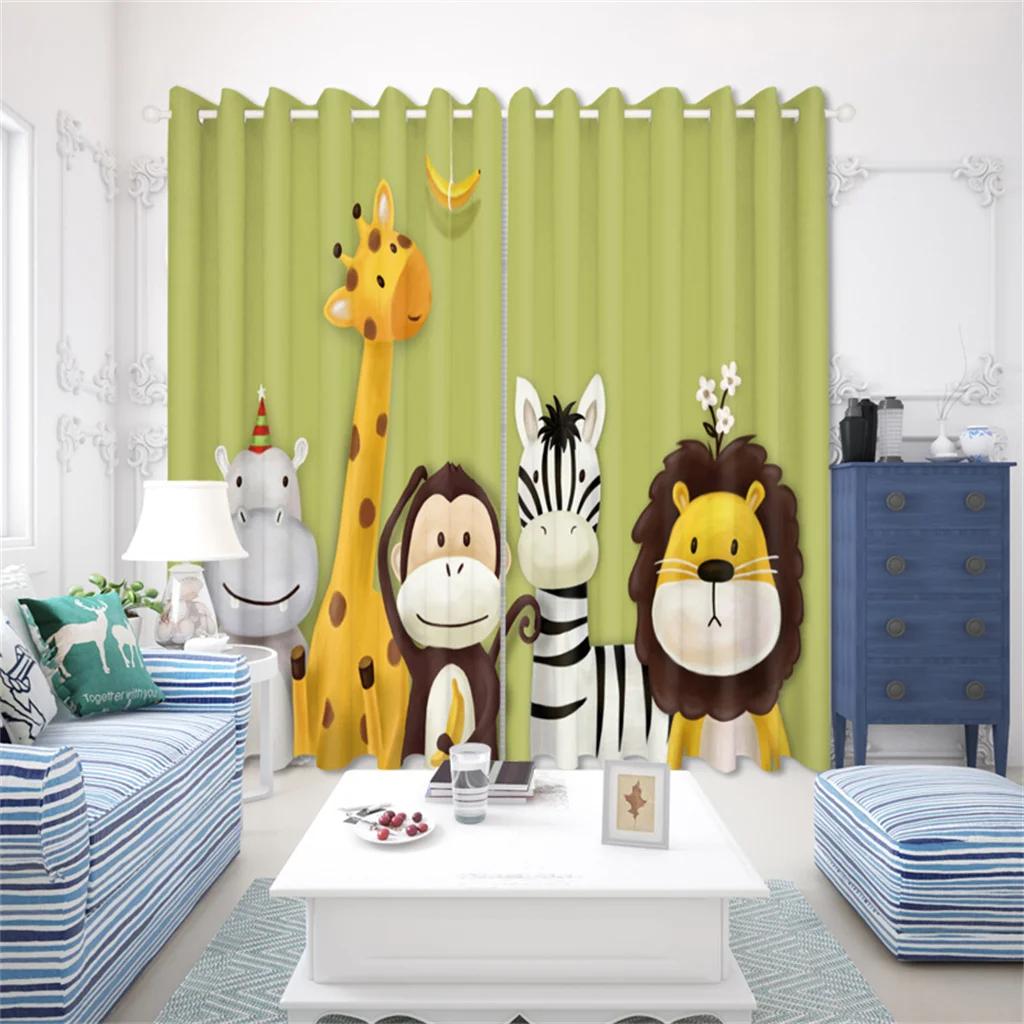 New Cheap Cartoon Elephant Bird Giraffe Lion Zoo Digital Printed Curtain for Blinds Windows Bedroom Living Room Kitchen