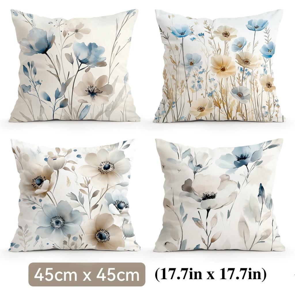 4 Pcs Minimalist Abstract Leaves Single-Sided Printed Pillowcase Cushion Cover,Suitable For Living Room,Bedroom,Car Decoration