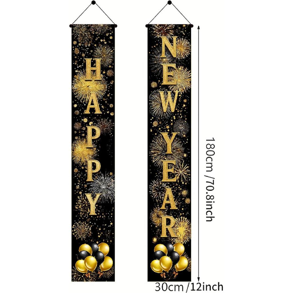 New Year Banners for Outside 12x71 Inches Happy New Year Porch Decorations Gold Letter Door Hanging Signs Party Porch Decor for Indoor Outdoor