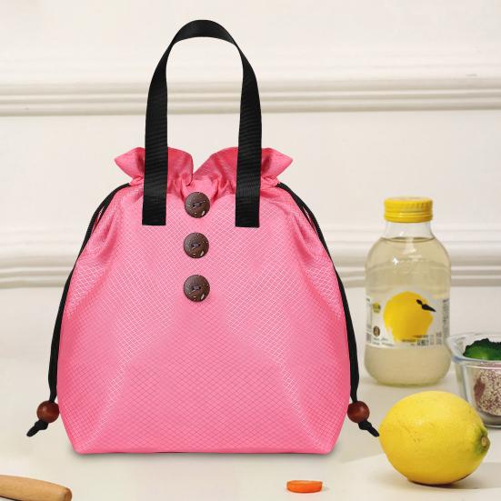 Insulated Lunch Bag Bento Storage Organizer with Drawstring Cuff Large Capacity Waterproof Bento Lunch Handbag with Handle