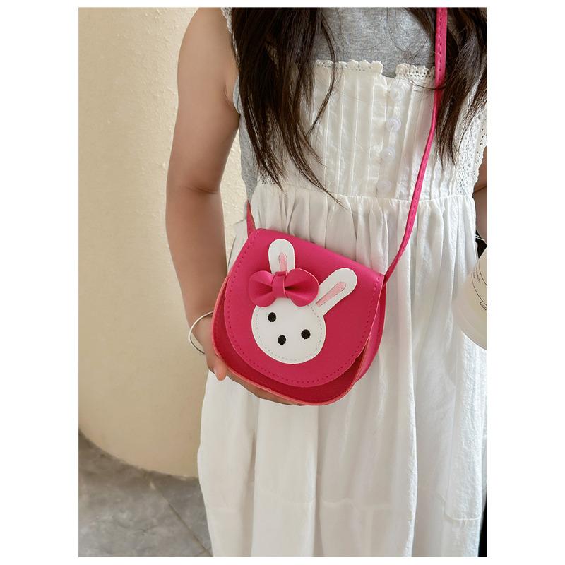 Cute Rabbit Faux Leather Crossbody Bag for Kids, Kawaii Cartoon Mini Square Shoulder Purse, Zipper Closure Single Strap Chain Bag for Children