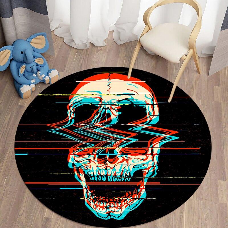 Skull Terror Art HD Printed Round Carpet for Living Room Rugs Camping Picnic Mats Bedroom Rug Flannel Anti-Slip Yoga Mat Gifts