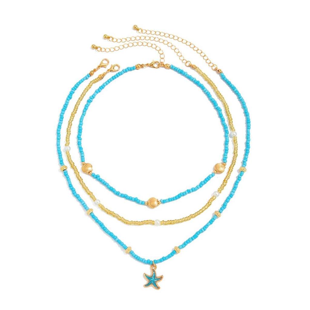 Ingemark 3Pcs/Set Boho Starfish Pendant Choker Necklace for Women Summer Beach Delicate Handmade Beads Chain Neck Jewelry Gift
