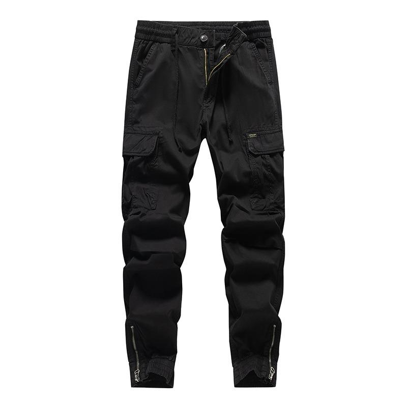 

Solid color large pocket simple casual pants commuter loose overalls high street trend men s pants spring and autumn versatile leggings 38 чёрный