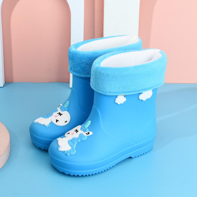 Cizme de ploaie pentru copii cu desene animate - Căptușite cu fleece, Antiderapante, Șnur pentru băieți și fete, Pantofi de grădiniță pentru toate anotimpurile