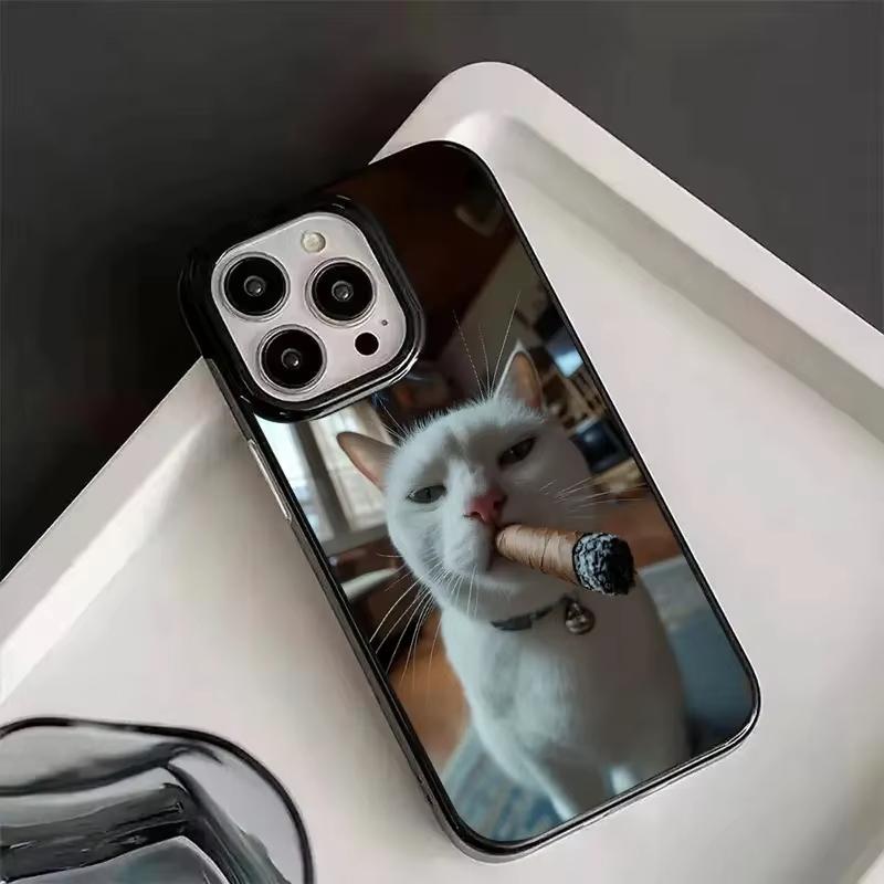 

Stylish Cat Smoking Pattern Black Phone Case for Samsung S25 S24 S23 S22 S21 S20 Note20 FE Ultra Plus 5G Soft Back Cover S25 EDGE 5G