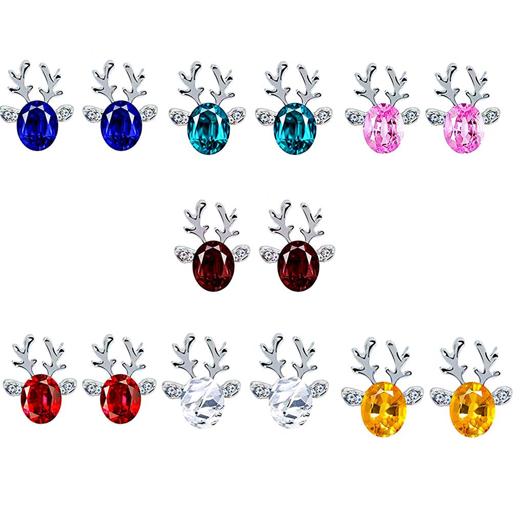 Christmas Elk Shape Earrings Women Girls Xmas Rhinestones Crystal Ear Clip 