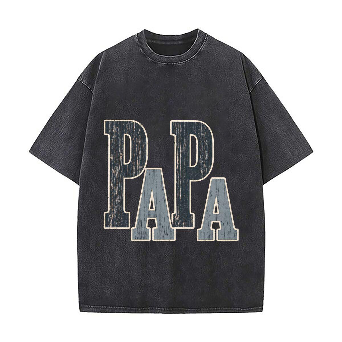 Rustic Papa Block Letter Tribute Loose Solid Distressed T Shirt American Casual Crew Neck Top M