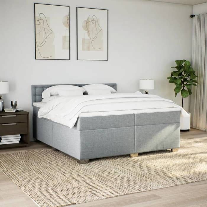Maison Exclusive - Sommier à lattes de lit avec matelas Gris clair 200x200cm Tissu