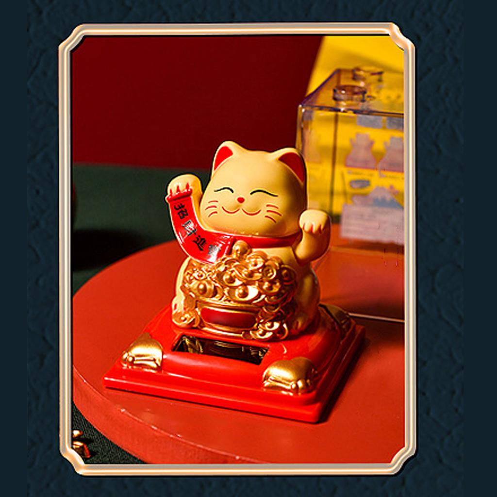 Cat Decoration Solar Power Arm Waving Fortune Cat Decorative Wealth Welcoming Cat Ornament for Car