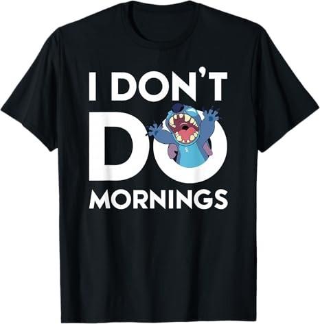 Lilo Stitch Dont Do Mornings Black TShirt S