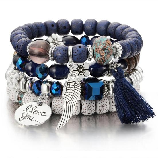 4Pcs/Set Bohemia Style Wing Bracelet Beads Jewelry Women Bangle Party Gift