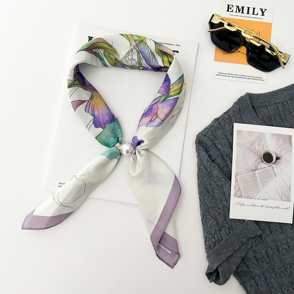 Summer imitation silk satin silk scarf magnetic suction silk scarf lazy silk scarf long necklace decorative thin scarf