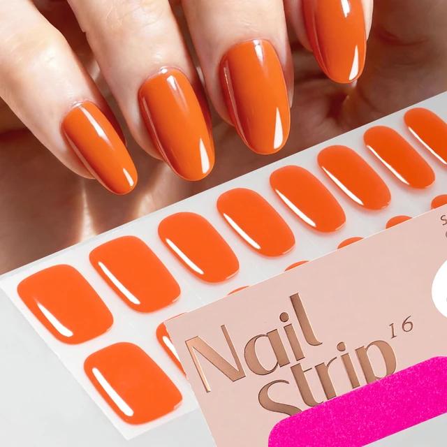 16Tips Semi-Cured Gel Nail Sticker Pure Color UV/LED Lamp Gel Nail Polish Wraps Long-Lasting Nail Strips Patch Nail Decoration