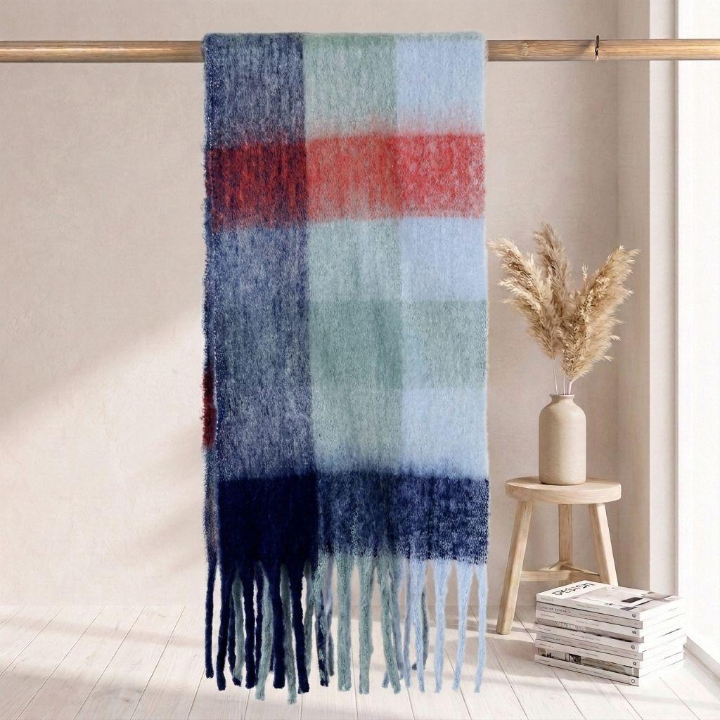 | Imitation mohair plaid scarf | Autumn and winter warm AC grid | Support LOGO customization