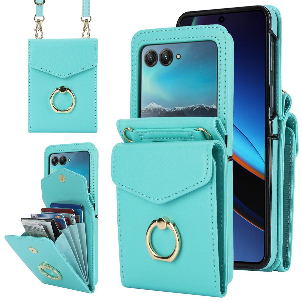 Crossbody Cards Solt Wallet Leather Ring Holder Case For Motorola Razr 50 Ultra Razr50 40 Long Lanyard Pocket Bag RFID Cover