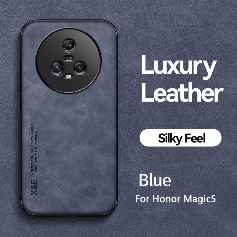 For Honor Magic 5 Pro Case Car Magnet Holder Leather Phone Cases For Magic5 5Pro 5G Shockproof Silicone Protection Back Cover