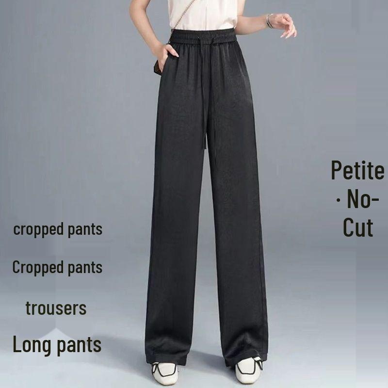 Women's Small Silky Wide-Leg Pants, Summer Eight-Point Length, Thin & Draped Texture