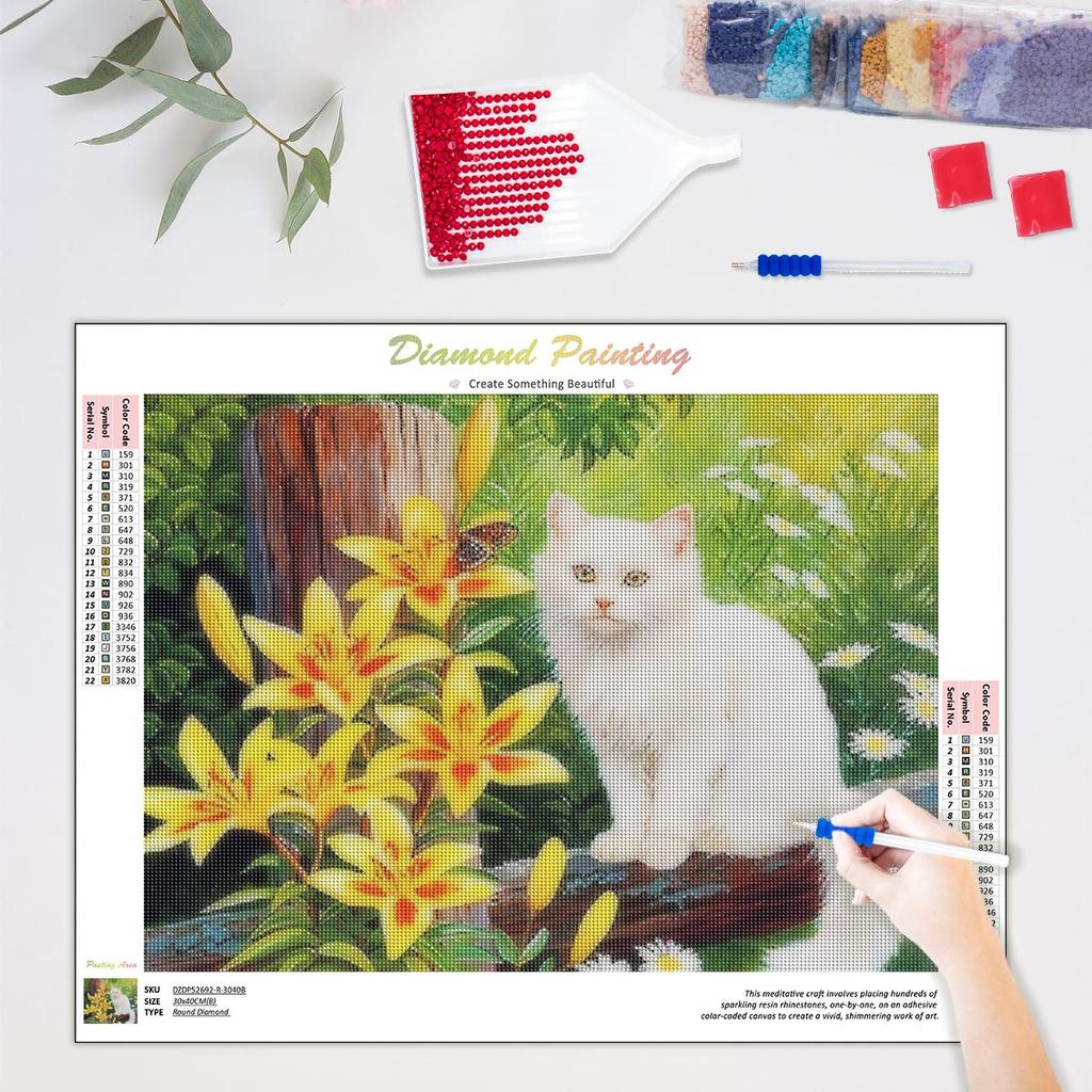 5D Diamond Painting For Adults Cat Flower Mosaic Diamond Embroidery Animal Picture Of Rhinestone Handmade Home Decor 30x40cm/12x16inch