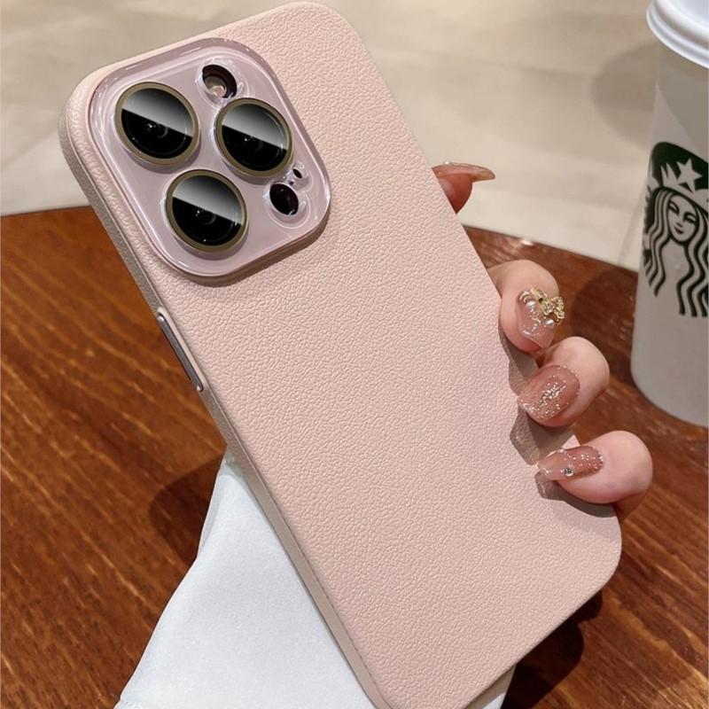Luxury Leather Texture Silicone Case for Apple iPhone 16 15 14 Plus 13 12 Pro Max Glass Camera Lens Protection Shockproof Cover