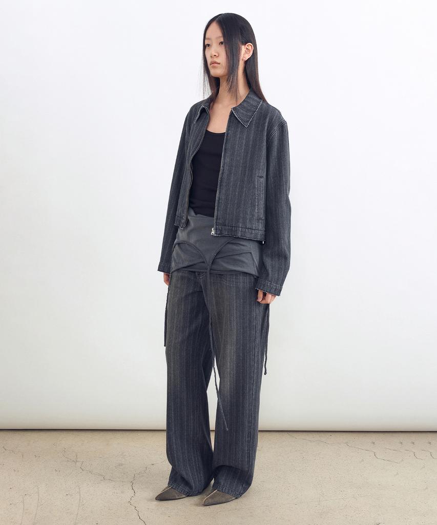 Insilence Woman Surface Slub Straight Denim Dark Grey