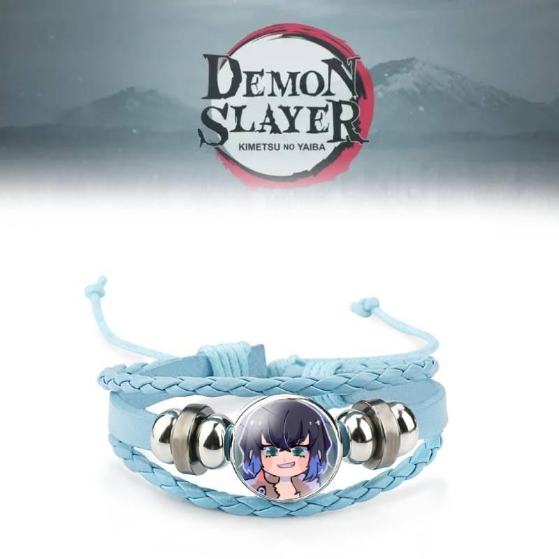 Stylish Kimetsu No Yaiba Leather Bracelet With Inosuke Charm Mixed Materials