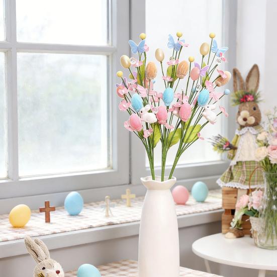 Easter Artificial Flowers Easter Colorful Egg Decoration DIY Party Bouquet with Rabbit Egg Charms Spring Home Table Centerpiece