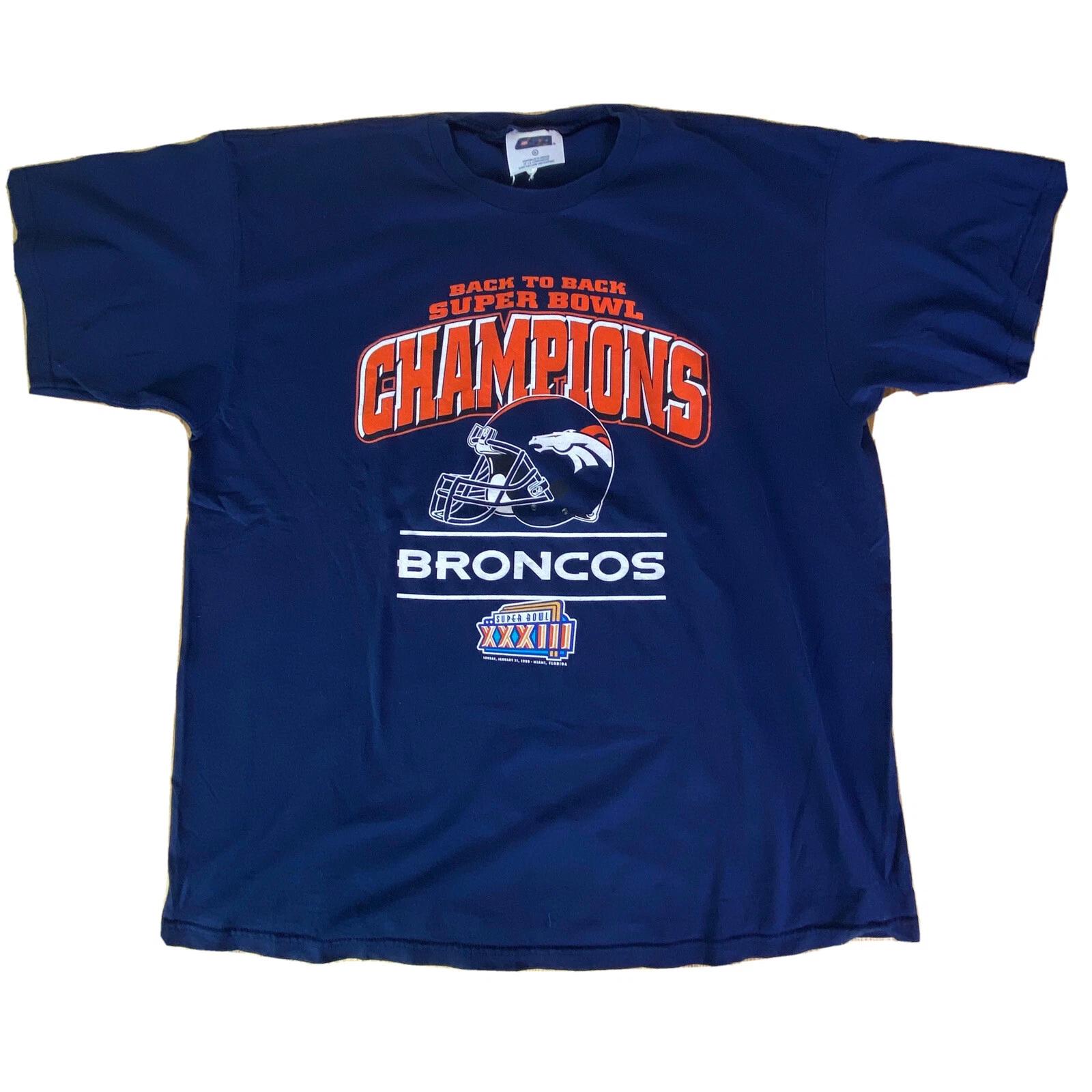 Denver Broncos Super Bowl Vintage 1999 Mens XL Back to Back Roster Champ Shirt S