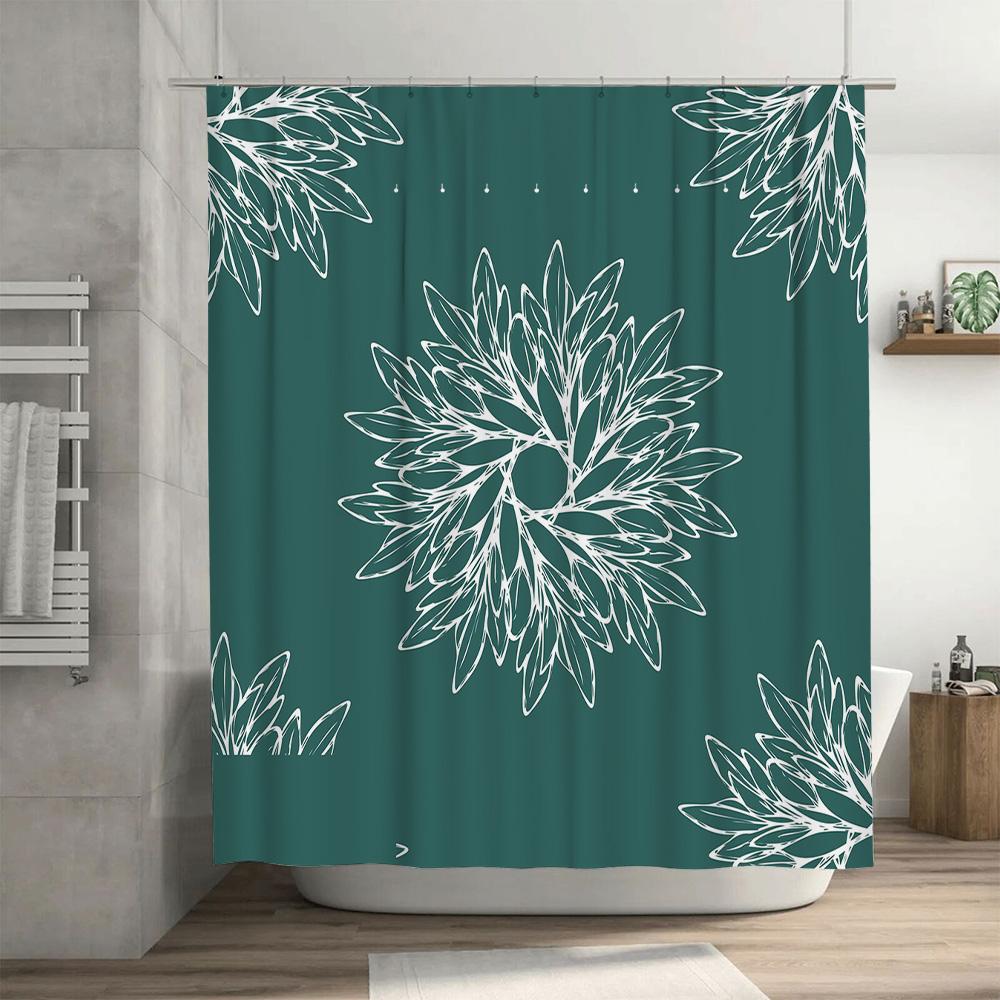 Green White Floral Shower Curtain Brick Wall Bath Decor 180Cm Waterproof Fabric Tree Pattern Design For Bathroom Modern Style Ho